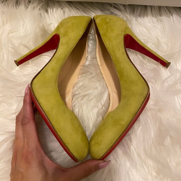 Christian Louboutin Green Suede Ron Ron Pumps SZ 37.5 - Picture 4 of 9